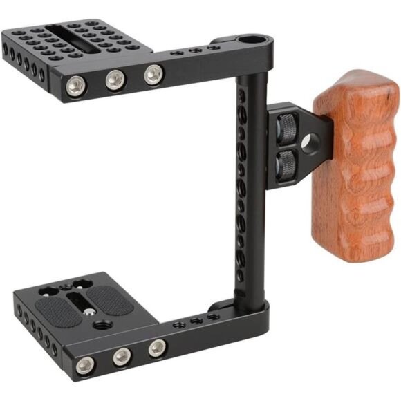 DSLR Video Camera Cage Stabilizer Rig with Wooden Handle - Picture 1 of 6